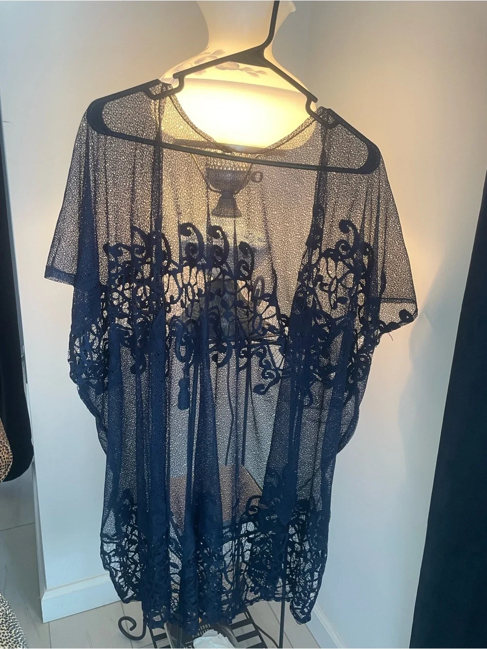 Women’s Navy Lace Sheer Swim Cover-Up